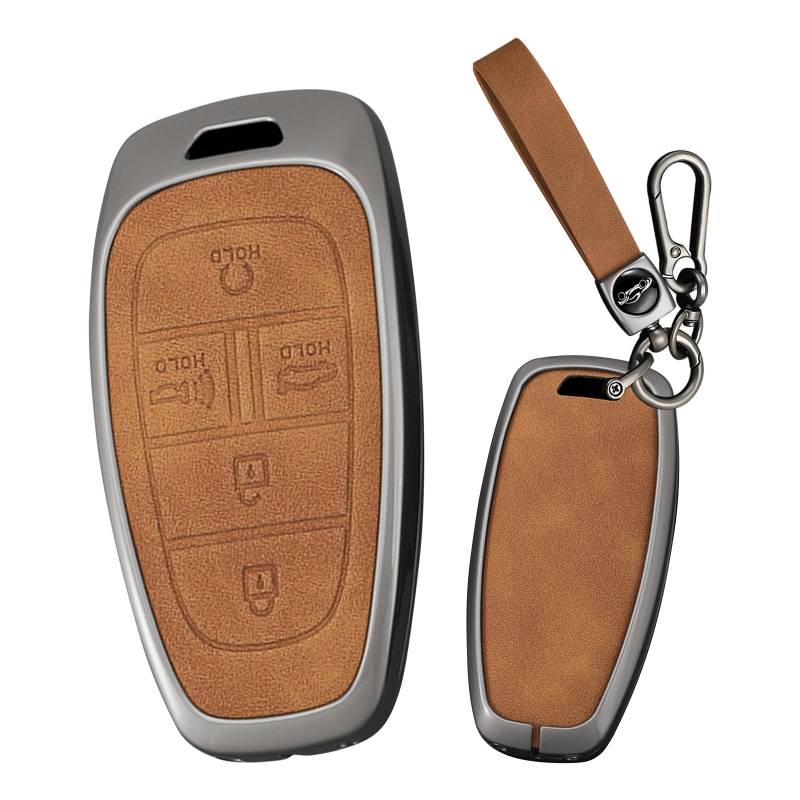 Ysbxitu Autoschlüssel Hülle Schlüsselanhänger Eui car Keychain kompatibel mit Hyundai i30 ix35 Kona Encino Solaris Azera Grande Akzent Santa Fe Schutzhülle-Fernbedienung Cover 5 Tasten Braun von Ysbxitu