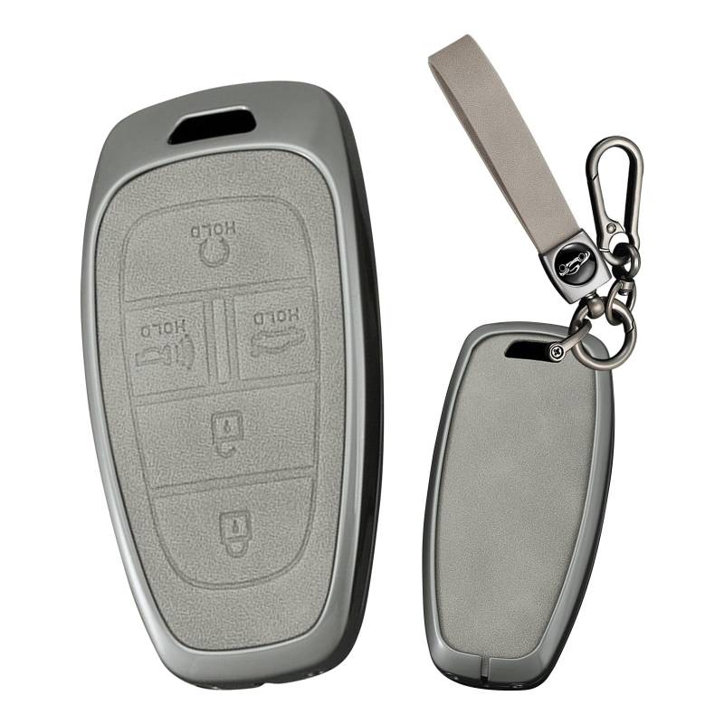 Ysbxitu Autoschlüssel Hülle Schlüsselanhänger Eui car Keychain kompatibel mit Hyundai i30 ix35 Kona Encino Solaris Azera Grande Akzent Santa Fe Schutzhülle-Fernbedienung Cover 5 Tasten Grau von Ysbxitu