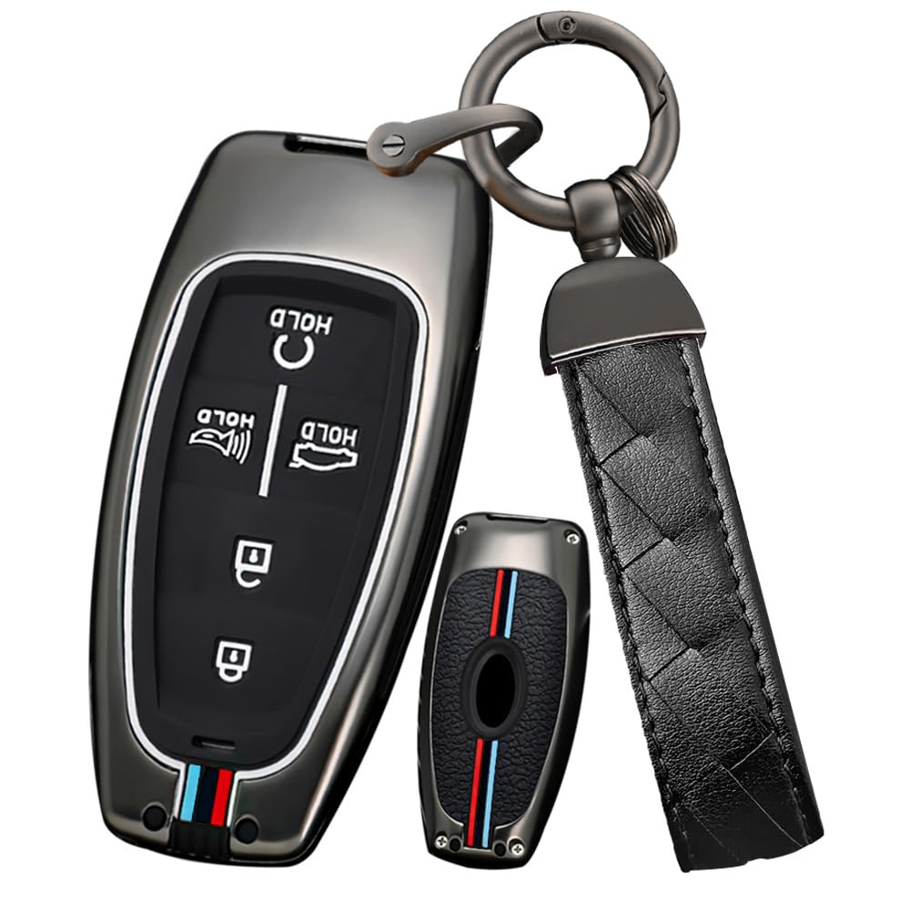 Ysbxitu Autoschlüssel Hülle Schlüsselanhänger Eui car Keychain kompatibel mit Hyundai i30 ix35 Kona Solaris Azera Grande Akzent Santa Fe Schutzhülle Abdeckung Fernbedienung Cover 5 Tasten-A Schwarz von Ysbxitu