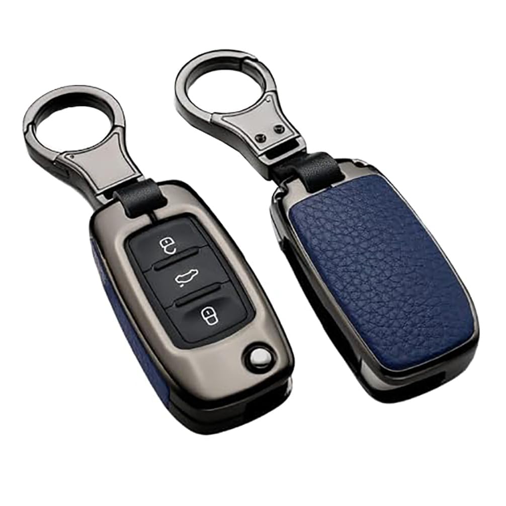 Ysbxitu Autoschlüssel Hülle Schlüsselanhänger Keyless Schlüsselcover Passt für VW Tiguan Passat Golf Polo Beetle Jetta Touran EOS Scirocco Leder Schlüsselbox Fernbedienung Cover(Schwarz Blau von Ysbxitu