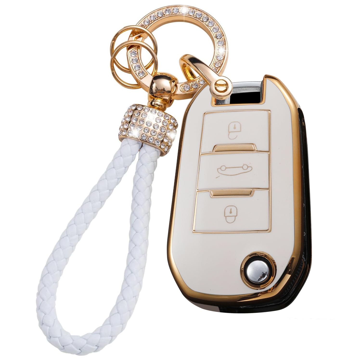 Ysbxitu Schlüssel Gehäuse mit Bling-Schlüsselanhänger aus TPU Passt für Peugeot Citroen 208 301 307 308 407 Citroen Opel Crossland Opel Corsa Autoschlüssel Case Abdeckung Car Keychain Geschenkidee von Ysbxitu