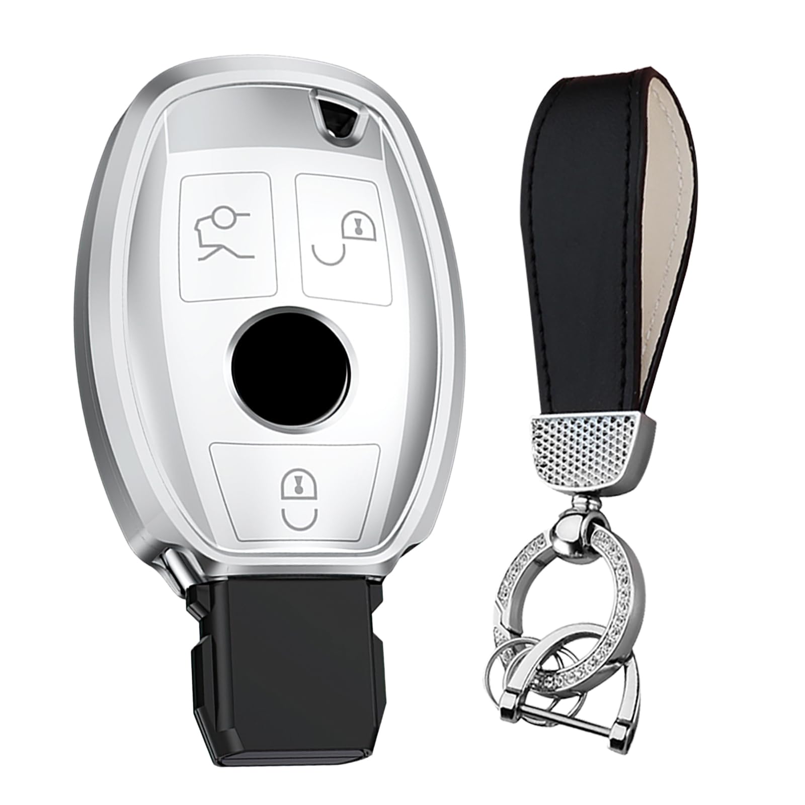 Ysbxitu Schlüssel Gehäuse mit Funkschlüssel Auto-Zubehör für Benz Schlüsseletui Abdeckung Case Smartkey Schlüsselbund Passt für Mercedes W211 W204 C E M S Klasse Staubdicht Schlüssel-Case A Weiß von Ysbxitu