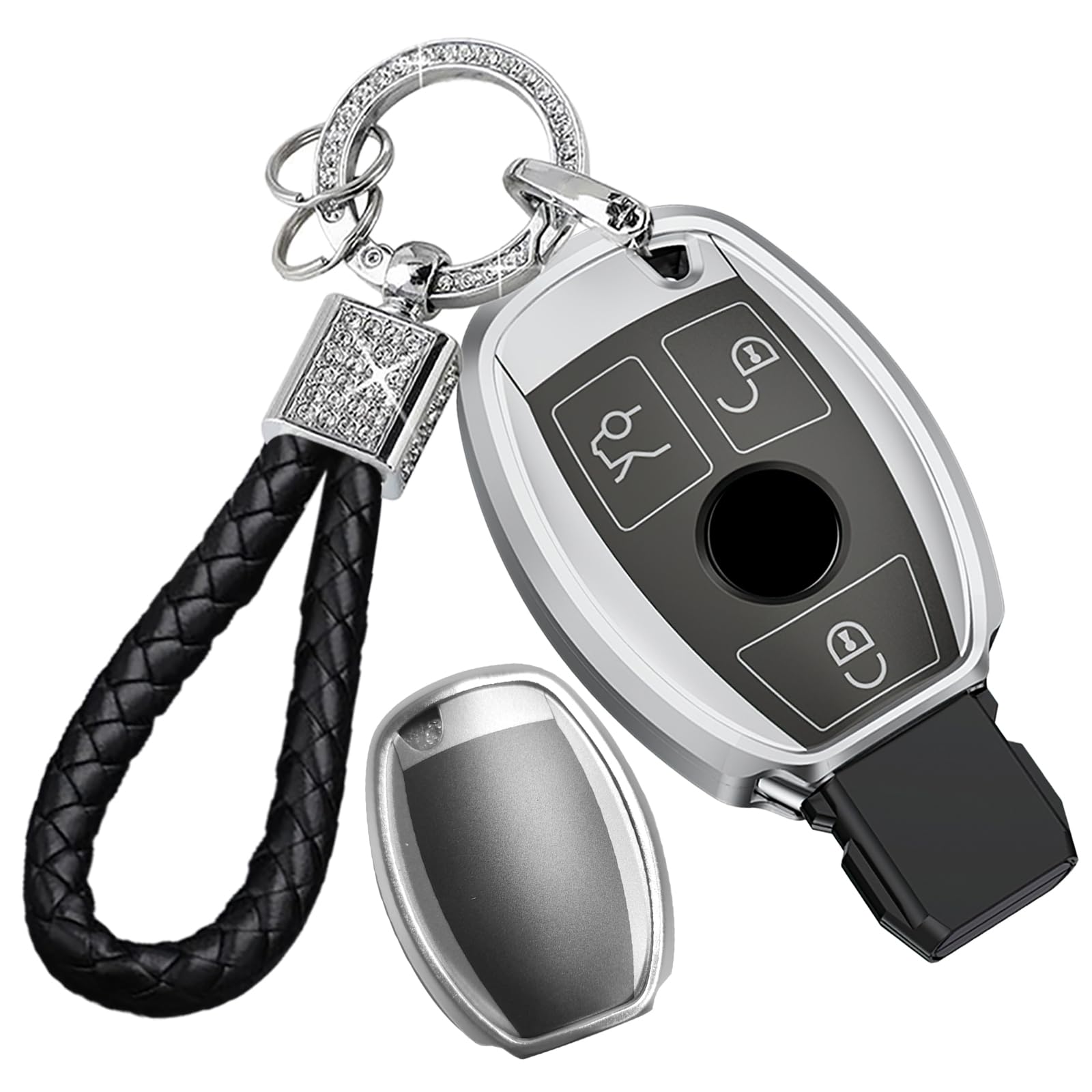 Ysbxitu Schlüssel Gehäuse mit Funkschlüssel Auto-Zubehör für Benz Schlüsseletui Abdeckung Case Smartkey Schlüsselbund Passt für Mercedes W211 W204 C E M S Klasse Staubdicht Schlüssel-Case B grau von Ysbxitu