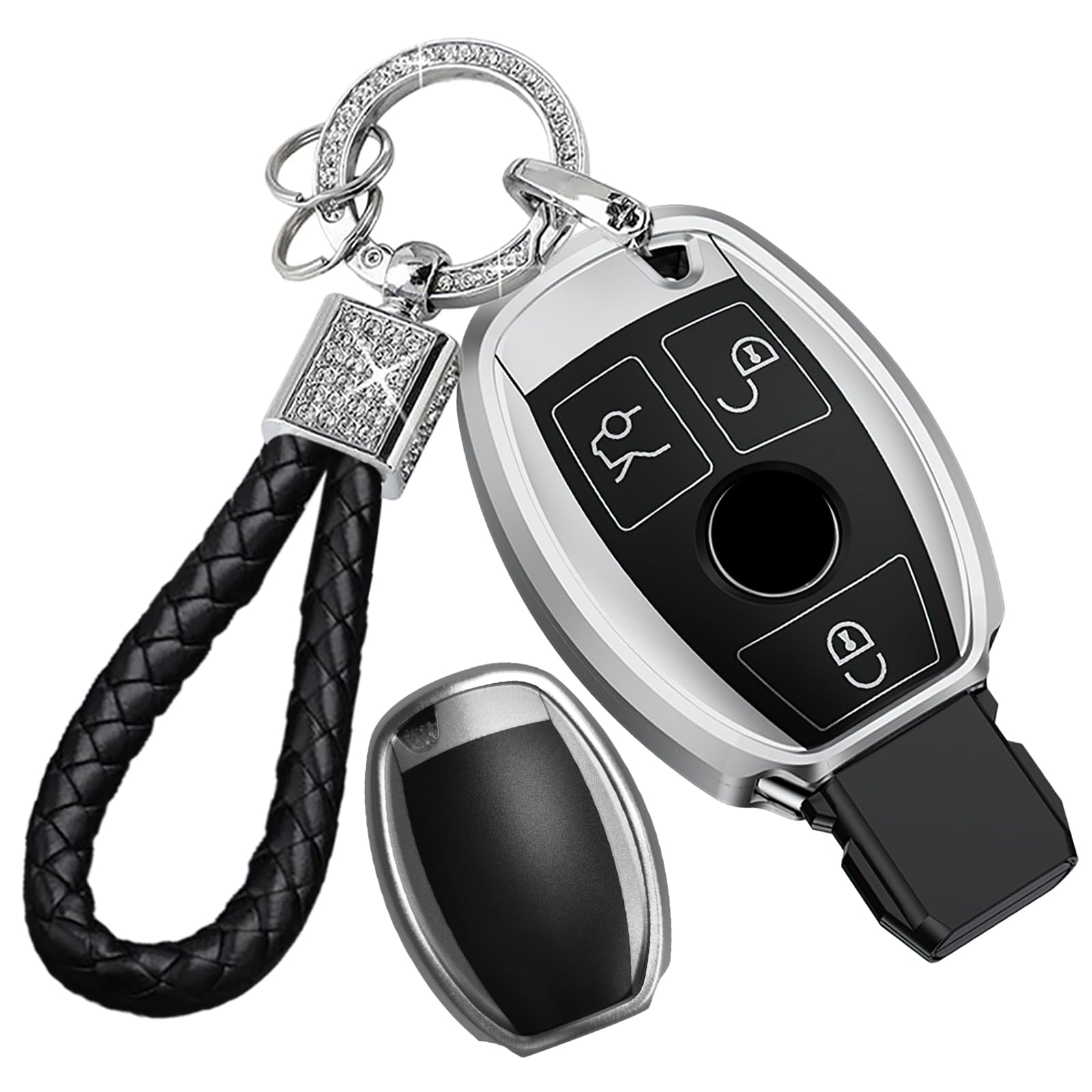 Ysbxitu Schlüssel Gehäuse mit Funkschlüssel Auto-Zubehör für Benz Schlüsseletui Abdeckung Case Smartkey Schlüsselbund Passt für Mercedes W211 W204 C E M S Klasse Staubdicht Schlüssel-Case B Schwarz von Ysbxitu