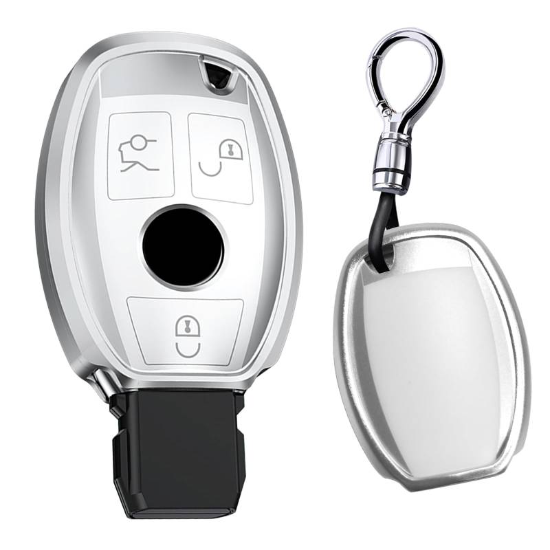 Ysbxitu Schlüssel Gehäuse mit Funkschlüssel Auto-Zubehör für Benz Schlüsseletui Abdeckung Case Smartkey Schlüsselbund Passt für Mercedes W211 W204 C E M S Klasse Staubdicht Schlüssel-Case C Weiß von Ysbxitu