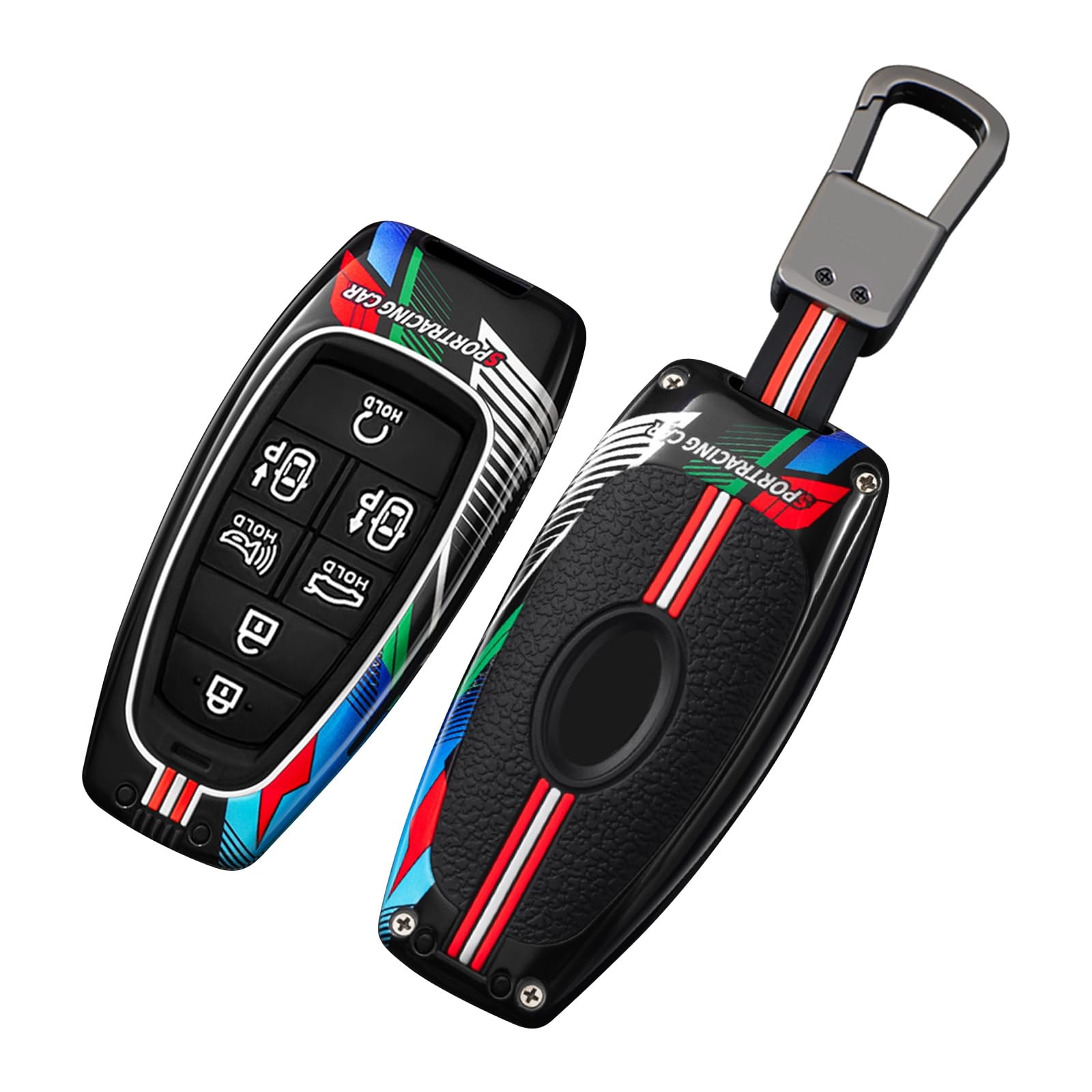 Ysbxitu Schlüsselhülle Cover Eui Car Keychain kompatibel mit Hyundai Sonata Santa Cruz Santa fe Tucson 2023 Palisade 2024 Schlüsselgehäuse Rennstreifen-Design Fernbedienung Cover 7 Tasten-Schwarz von Ysbxitu