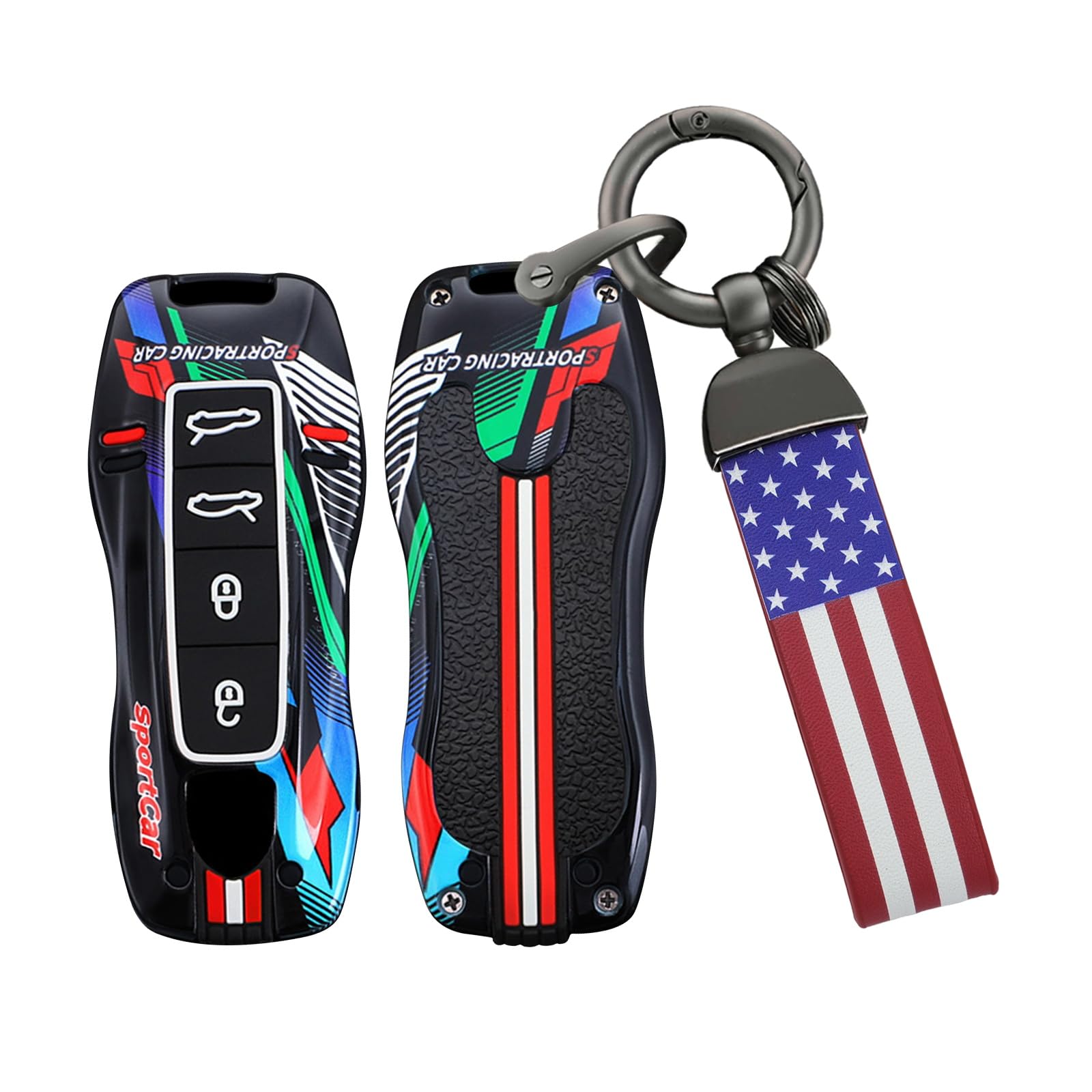 Ysbxitu Schlüsselhülle Eui Nachtleuchtend Keychain kompatibel mit Porsche Cayenne Panamera 9YA 911 971 Macan Boxster Taycan Carrera Fernbedienung Cover Schlüsselanhänger Sport style-4Tasten A Schwarz von Ysbxitu