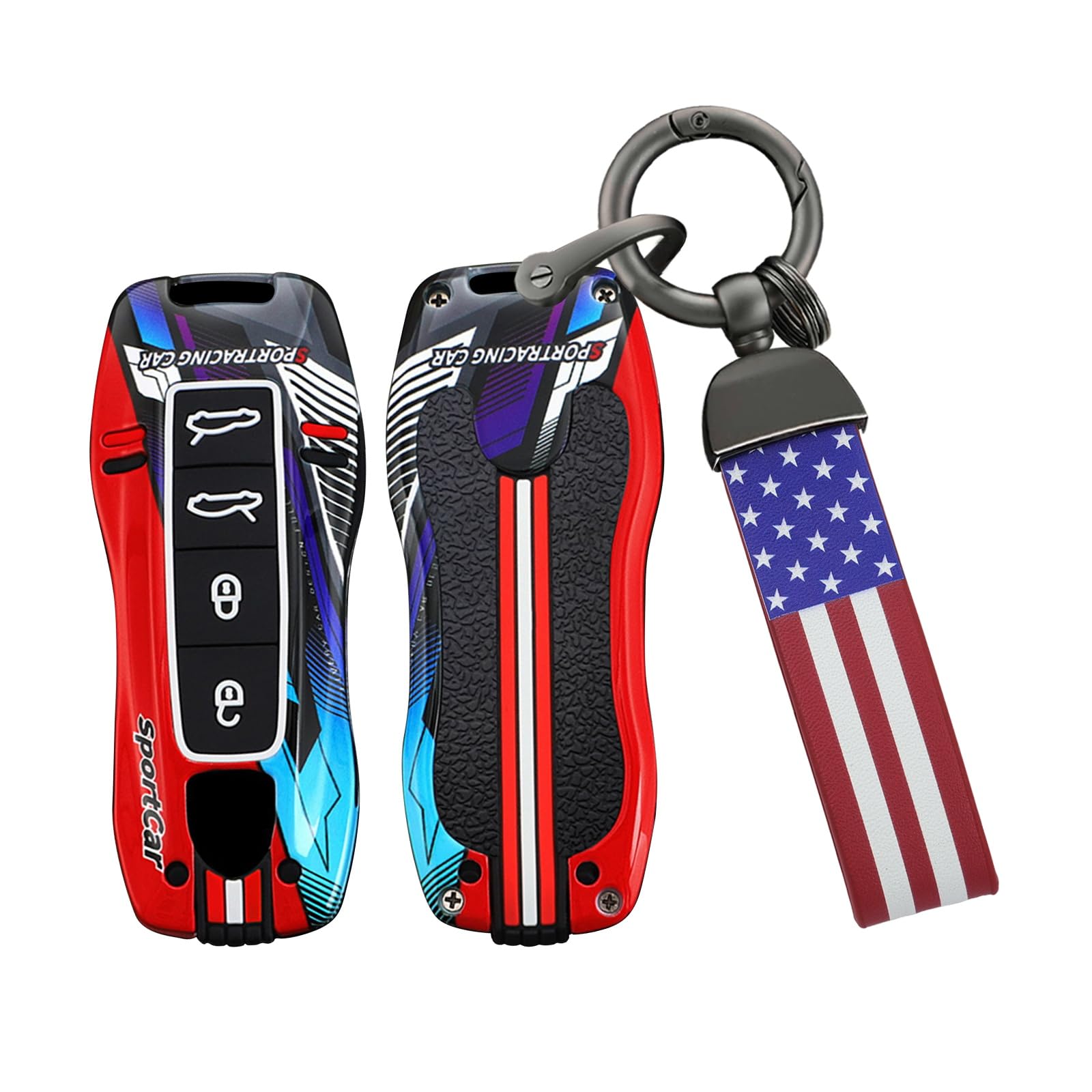 Ysbxitu Schlüsselhülle Eui Nachtleuchtend Keychain kompatibel mit Porsche Cayenne Panamera 9YA 911 971 Macan Boxster Taycan Carrera Fernbedienung Cover Schlüsselanhänger Sport style-4Tasten A Rot von Ysbxitu