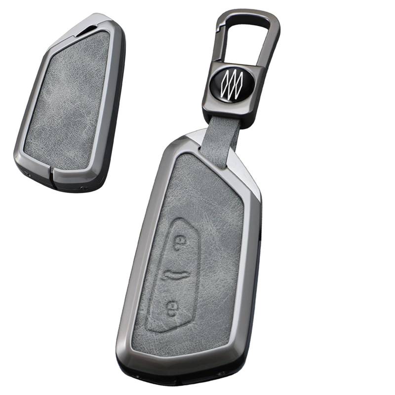 Ysbxitu Schlüsselhülle Schutz Etui 3 Tasten Leder-Fernbedienung Cover Passt für VW Golf 8 Seat Leon MK 4 Tarraco Ateca Octavia kratzfestes-Schlüsselanhänger -Hülle Car Keychain - A Grau von Ysbxitu