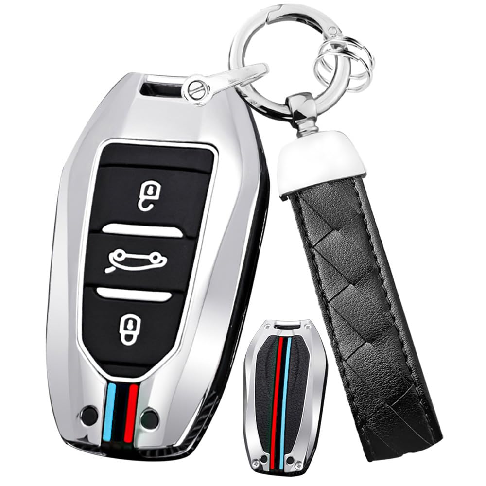 Ysbxitu Schlüsselhülle keyless go Schutz Schlüssel Gehäuse kompatibel mit Peugeot 208 3008 308 5008 508 für Citroen DS3 DS4 DS5 C3 C5 Schutzhülle Schlüssel Cover Funkschlüssel Auto-Zubehör A Silber von Ysbxitu