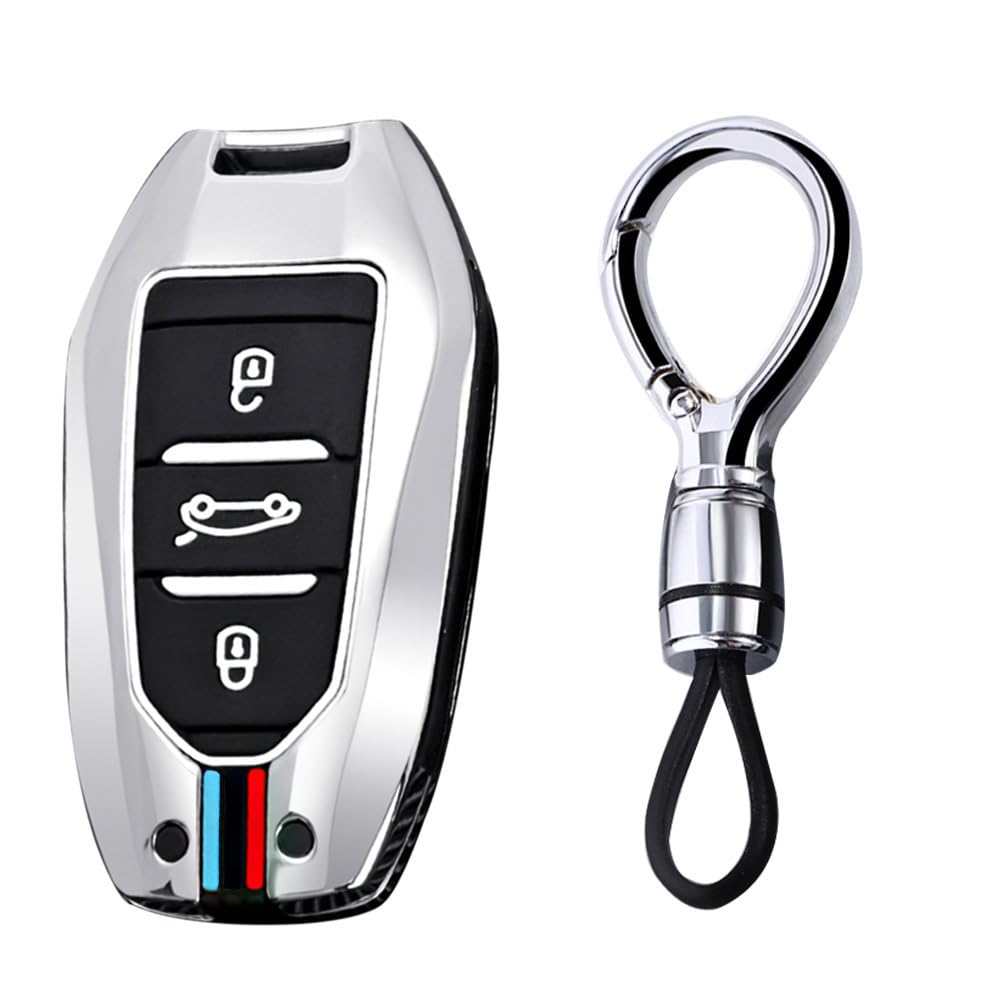 Ysbxitu Schlüsselhülle keyless go Schutz Schlüssel Gehäuse kompatibel mit Peugeot 208 3008 308 5008 508 für Citroen DS3 DS4 DS5 C3 C5 Schutzhülle Schlüssel Cover Funkschlüssel Auto-Zubehör B Silber von Ysbxitu