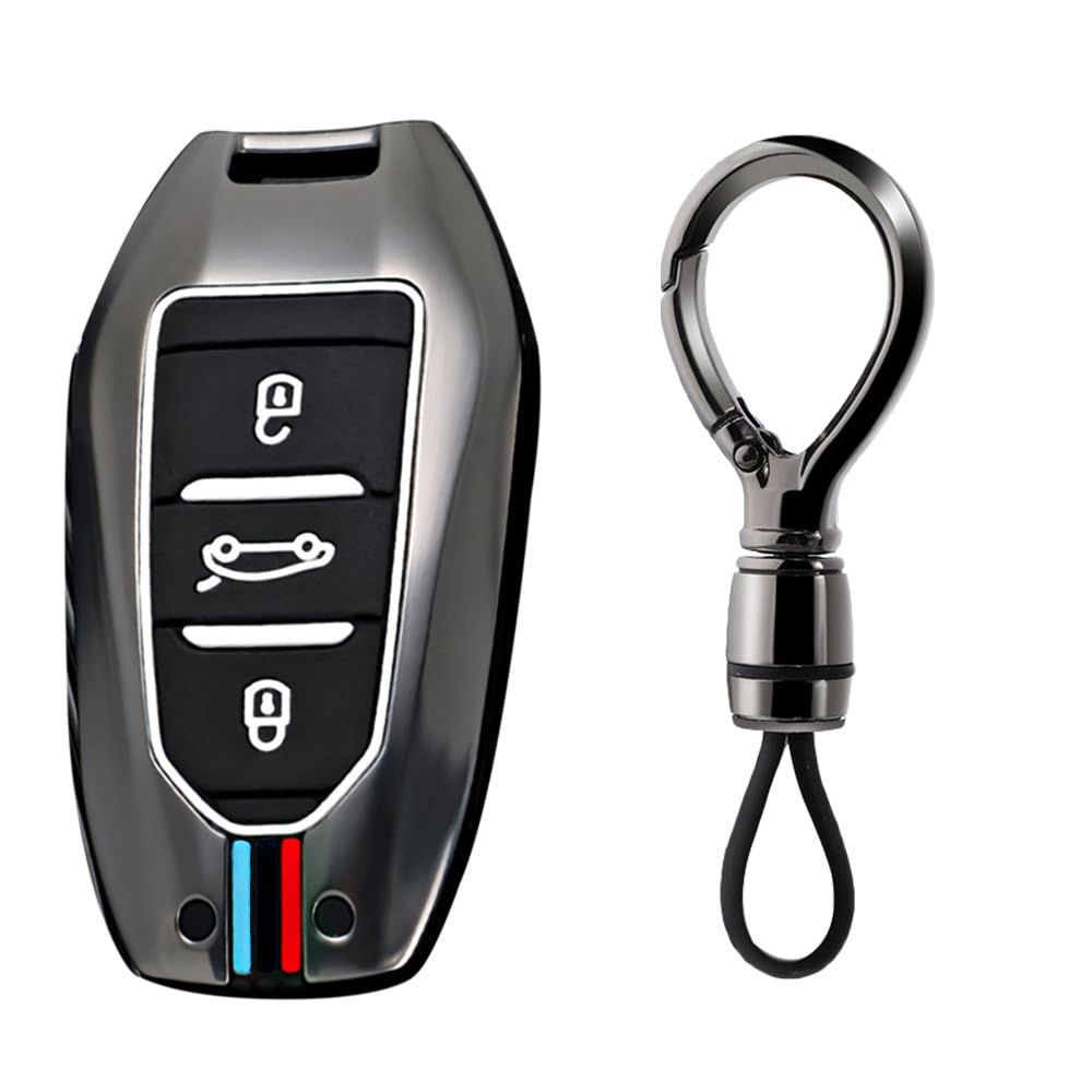 Ysbxitu Schlüsselhülle keyless go Schutz Schlüssel Gehäuse kompatibel mit Peugeot 208 3008 308 5008 508 für Citroen DS3 DS4 DS5 C3 C5 Schutzhülle Schlüssel Cover Funkschlüssel Auto-Zubehör B Schwarz von Ysbxitu