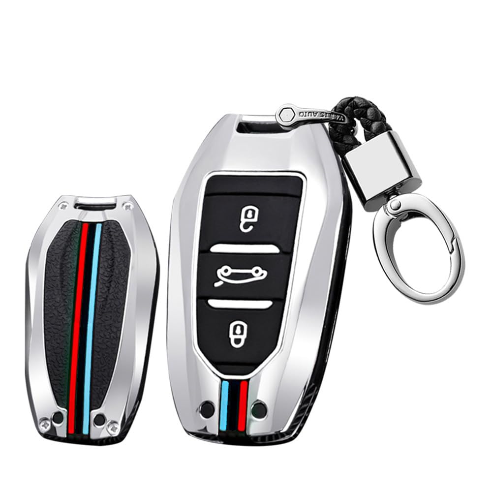 Ysbxitu Schlüsselhülle keyless go Schutz Schlüssel Gehäuse kompatibel mit Peugeot 208 3008 308 5008 508 für Citroen DS3 DS4 DS5 C3 C5 Schutzhülle Schlüssel Cover Funkschlüssel Auto-Zubehör D Silber von Ysbxitu