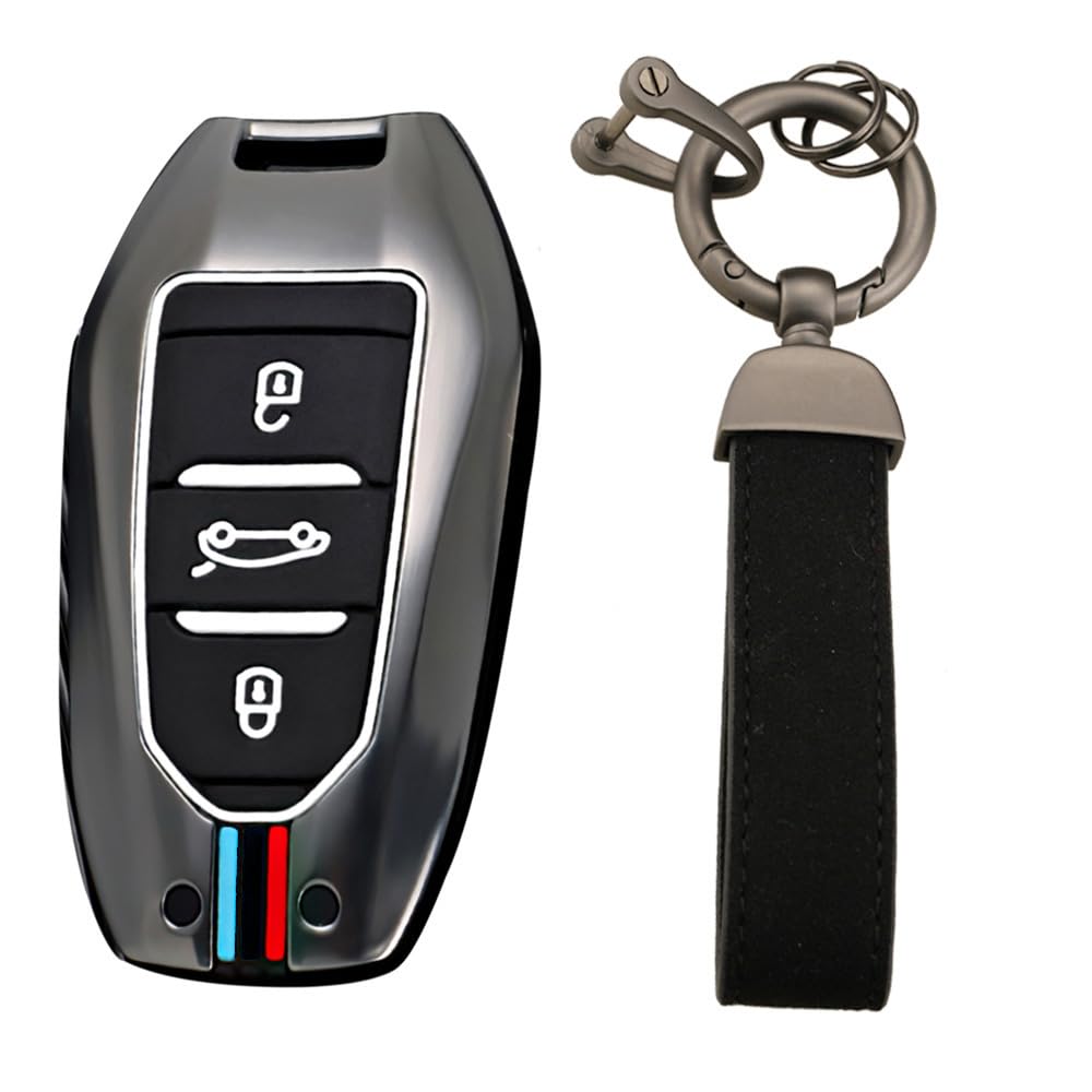 Ysbxitu Schlüsselhülle keyless go Schutz Schlüssel Gehäuse kompatibel mit Peugeot 208 3008 308 5008 508 für Citroen DS3 DS4 DS5 C3 C5 Schutzhülle Schlüssel Cover Funkschlüssel Auto-Zubehör E Schwarz von Ysbxitu