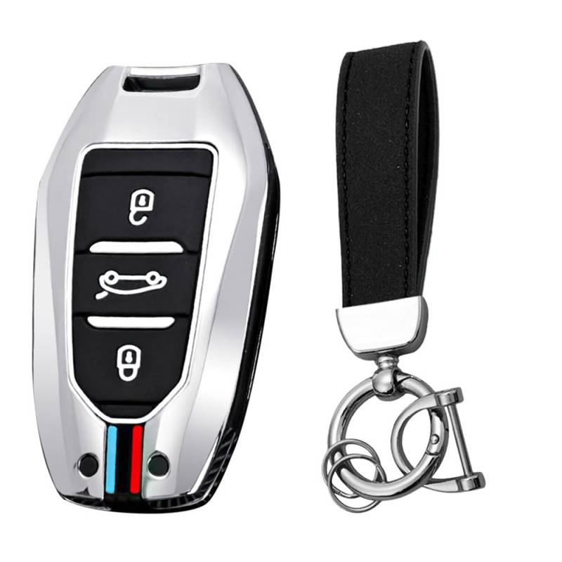 Ysbxitu Schlüsselhülle keyless go Schutz Schlüssel Gehäuse kompatibel mit Peugeot 208 3008 308 5008 508 für Citroen DS3 DS4 DS5 C3 C5 Schutzhülle Schlüssel Cover Funkschlüssel Auto-Zubehör E Silber von Ysbxitu