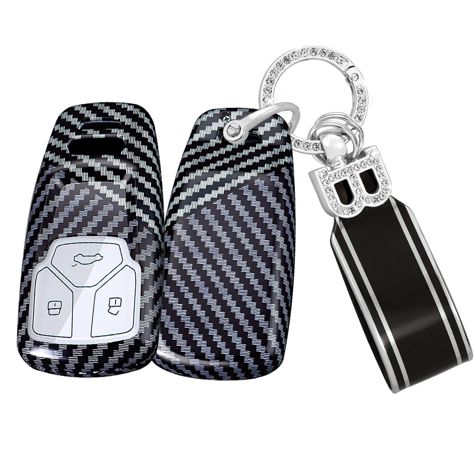 Ysbxitu Schlüsselhülle mit Schlüsselanhänger Passt für Audi Kohlefaser Textur Schlüsselcover Passt für Audi A4 B98 S4 RS4 A5 F5 RS5 A6 A7 A8 D5 Q2 Q5 Q7 SQ5 SQ7 TT schutz autoschlüssel Box PC-Hülle von Ysbxitu