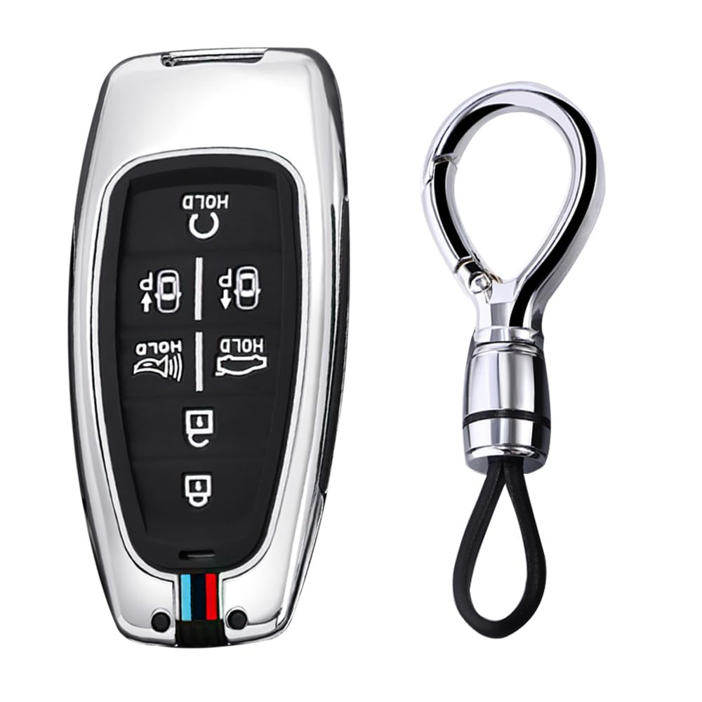 Ysbxitu Smart Schlüsselhülle Cover Schlüsselbund kompatibel mit Hyundai Sonata sel ev 6 ev 8 ioniq 5 Nexo sonate Tucson Grandeur Smartkey Autoschlüssel Case Abdeckung Car Keychain 7Tasten-Silber von Ysbxitu