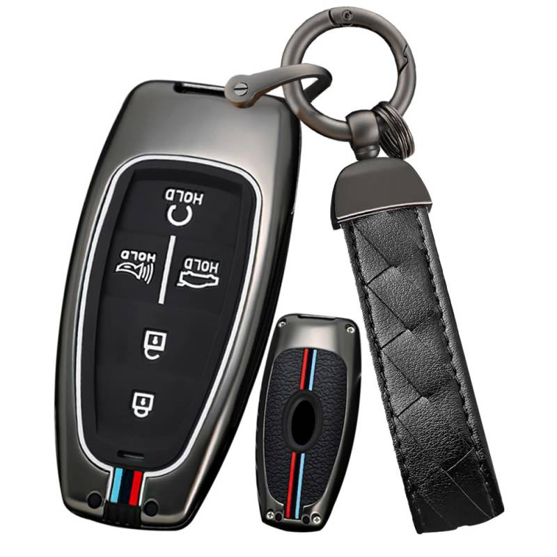 Ysbxitu Smart Schlüsselhülle Cover Schlüsselbund kompatibel mit Hyundai i30 ix35 Kona Encino Solaris Azera Grande Akzent Santa Fe Smartkey Autoschlüssel Case Abdeckung Car Keychain 5 Tasten-Schwarz von Ysbxitu