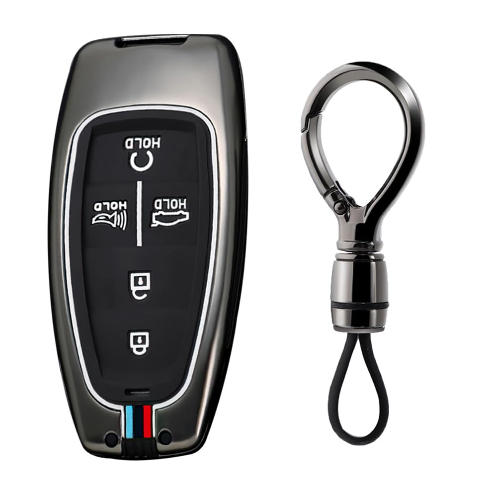 Ysbxitu Smart Schlüsselhülle Cover Schlüsselbund kompatibel mit Hyundai i30 ix35 Kona Solaris Encino Azera Grande Akzent Santa Fe Smartkey Autoschlüssel Case Abdeckung Car Keychain 5 Tasten-Schwarz von Ysbxitu