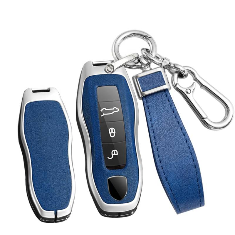 Ysbxitu Smartkey Schlüssel Schutzhülle Cover Smart Key Shell Case kompatibel mit Porsche Cayenne Panamera 911 971 9YA Macan Boxster Taycan Carrera kratzfestes-Autofernbedienungen Metall-Hülle BBlau von Ysbxitu