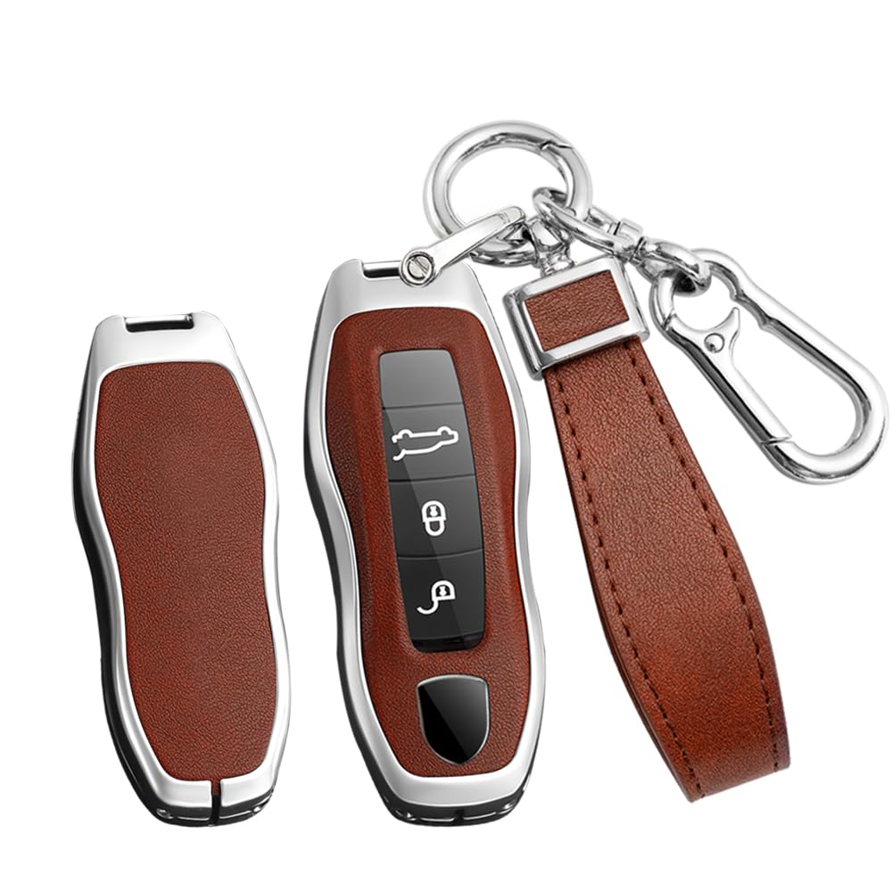 Ysbxitu Smartkey Schlüssel Schutzhülle Cover Smart Key Shell Case kompatibel mit Porsche Cayenne Panamera 911 971 9YA Macan Boxster Taycan Carrera kratzfestes-Autofernbedienungen Metall-Hülle BBraun von Ysbxitu