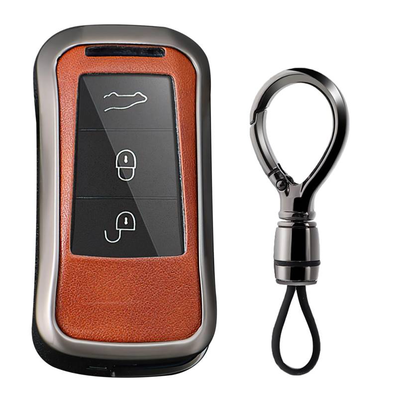 Ysbxitu für Porsche Fernsteuerung Schlüsselhülle Passt für Porsche Cayenne Turbo S GTS V6 V8 Panamera Carrera GT3 2002-2010 Schlüsselanhänger-Staubdicht Smart Key Shell Case 2/3 Tasten B Braun von Ysbxitu