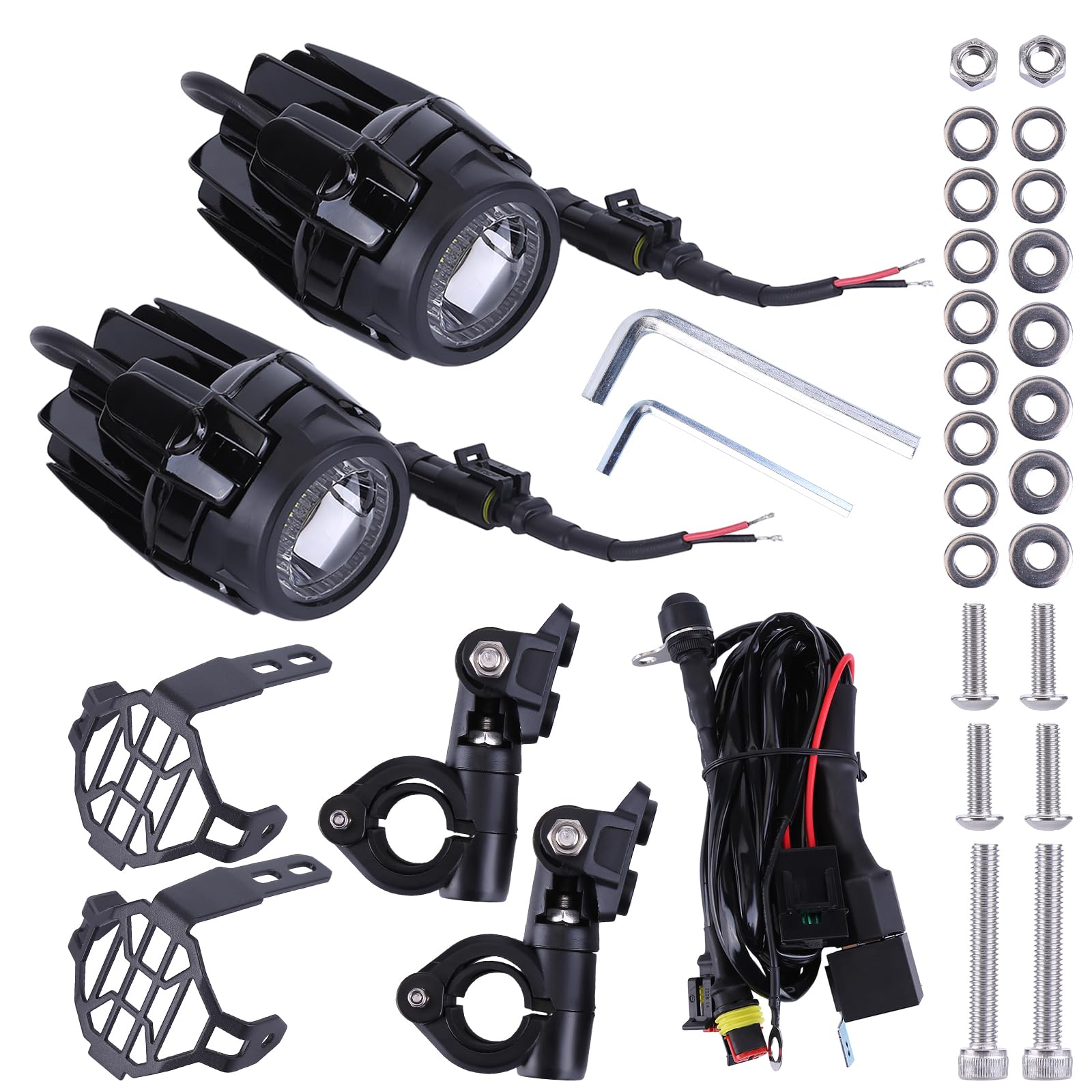 Ysimee Motorrad Scheinwerfer Hilfs Lampe Nebel Lichter Kompatibel für R1200GS F850GS Zusatzscheinwerfer Nebelleuchte LED Scheinwerfer Schutzgitter Kabelbaum von Ysimee