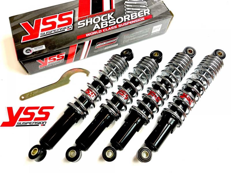 YSS HQ ÖLDRUCK Stoßdämpfer SET schwarz/chrom 300/320 für Simson Schwalbe KR51 von Yss