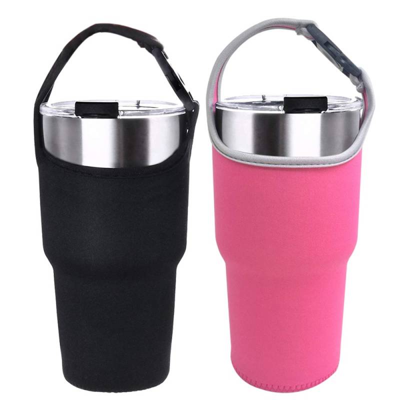 YuCool 2er Pack Tumbler Carrier Holder Pouch für alle 30 Unzen Edelstahl Reise Isolierte Kaffeetasse, Neoprenhülle mit Tragegriff, Fit für YETI Rambler Ozark Trail Rtic und More-Black, Rosy von YuCool