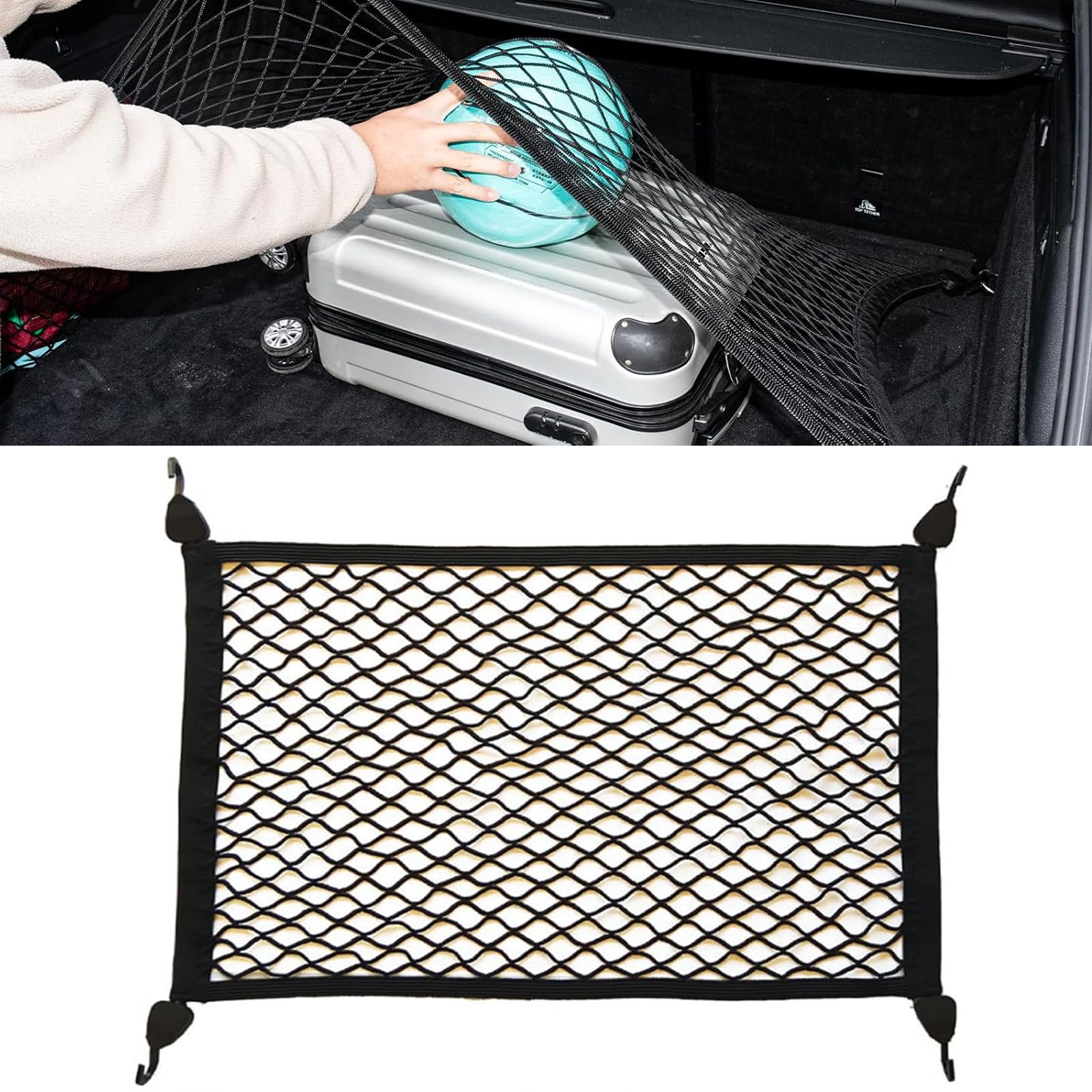 Yuaiosn Gepäcknetz Auto, Gepäcknetz Wohnmobil Kofferraum Netz 60x40cm Erstreckt Sich auf 120x80cm, Gepäcknetz, mit 4 Haken, Elastisch Kofferraum Netz von Yuaiosn