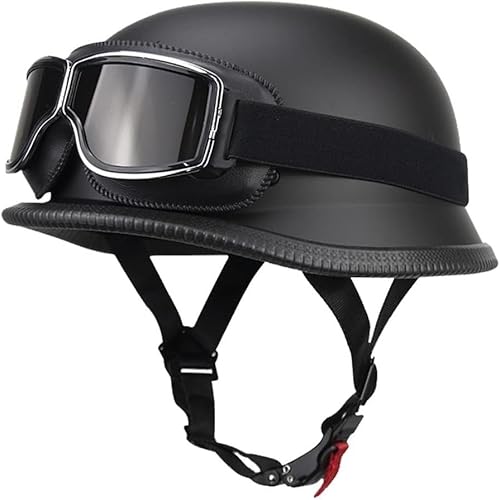 Halbschalenhelm Halbhelme Motorradhelm mit ECE/DOT Genehmigt Brain-Cap Halbschale Roller-Helm Scooter-Helm Jet-Helm mit Schutzbrille Retro für Erwachsene Herren Damen 5,XL von YuanLiang