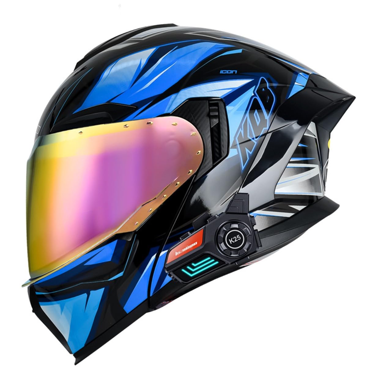Klapphelm Motorradhelm Erwachsene Bluetooth Helm Mit Doppelvisier Motocross Integralhelm ECE/DOT Zertifiziert Outdoor Schutzhelm Flip Vollvisierhelm Für Automatische Antwort 27,XXL:63-64CM von YuanLiang