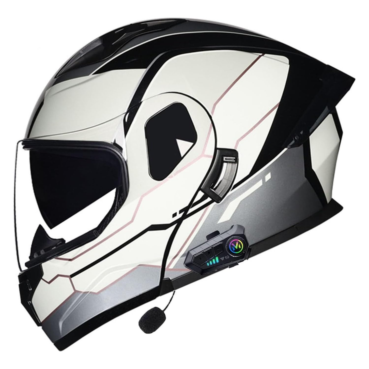 Motorrad Integrierter Bluetooth Helm Mit Doppelvisier Adults Klapphelm Motorradhelm Sturzhelm DOTECE Zulassung Flip Vollvisierhelm Für Herren Damen Automatische Reaktion 1,M:57-58CM von YuanLiang