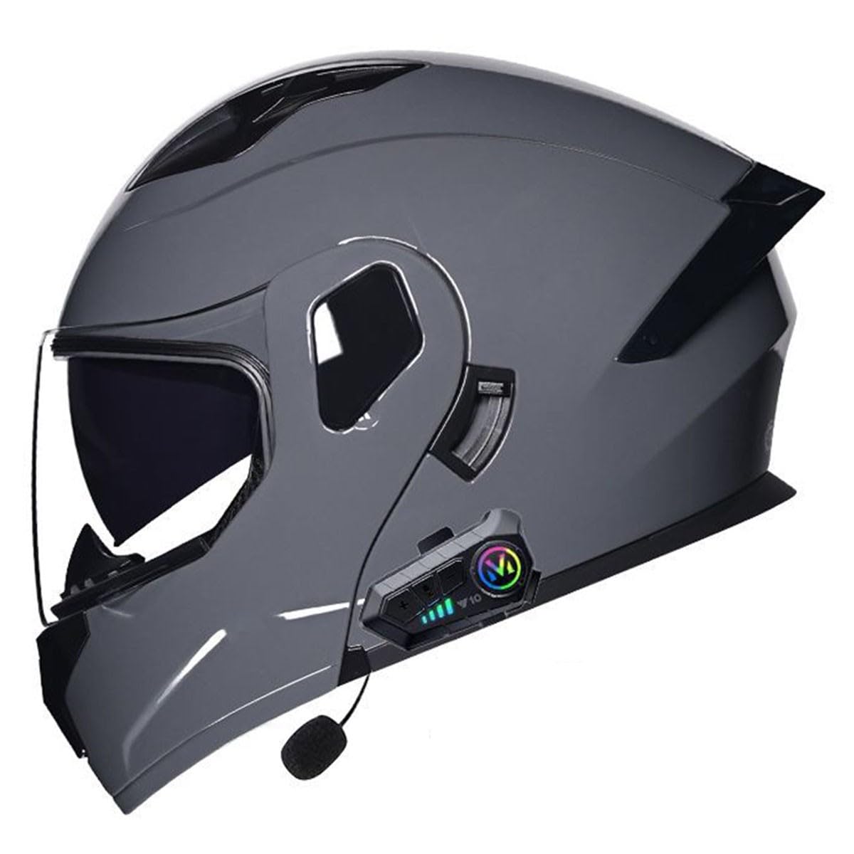 Motorrad Integrierter Bluetooth Helm Mit Doppelvisier Adults Klapphelm Motorradhelm Sturzhelm DOTECE Zulassung Flip Vollvisierhelm Für Herren Damen Automatische Reaktion 10,L:59-60CM von YuanLiang