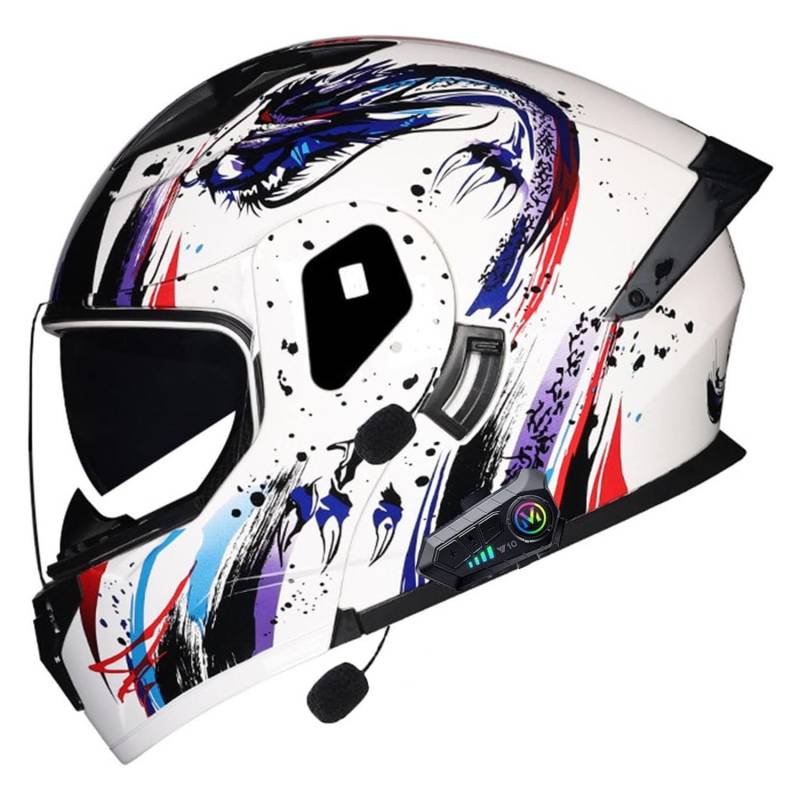 Motorrad Integrierter Bluetooth Helm Mit Doppelvisier Adults Klapphelm Motorradhelm Sturzhelm DOTECE Zulassung Flip Vollvisierhelm Für Herren Damen Automatische Reaktion 2,XXL:63-64CM von YuanLiang