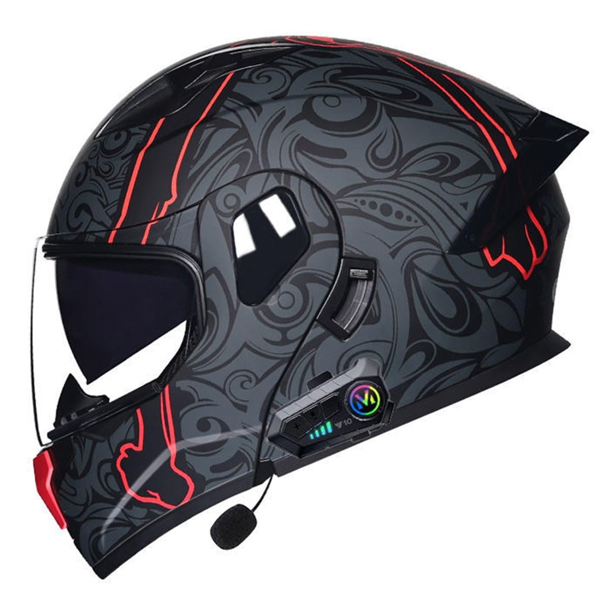 Motorrad Integrierter Bluetooth Helm Mit Doppelvisier Adults Klapphelm Motorradhelm Sturzhelm DOTECE Zulassung Flip Vollvisierhelm Für Herren Damen Automatische Reaktion 3,XXL:63-64CM von YuanLiang