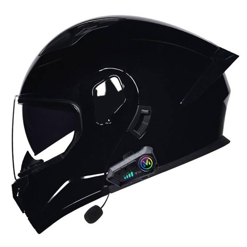 Motorrad Integrierter Bluetooth Helm Mit Doppelvisier Adults Klapphelm Motorradhelm Sturzhelm DOTECE Zulassung Flip Vollvisierhelm Für Herren Damen Automatische Reaktion 4,M:57-58CM von YuanLiang