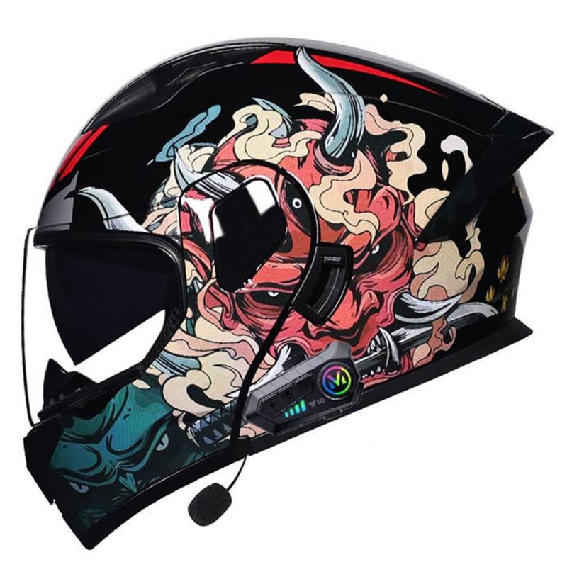 Motorrad Integrierter Bluetooth Helm Mit Doppelvisier Adults Klapphelm Motorradhelm Sturzhelm DOTECE Zulassung Flip Vollvisierhelm Für Herren Damen Automatische Reaktion 6,M:57-58CM von YuanLiang