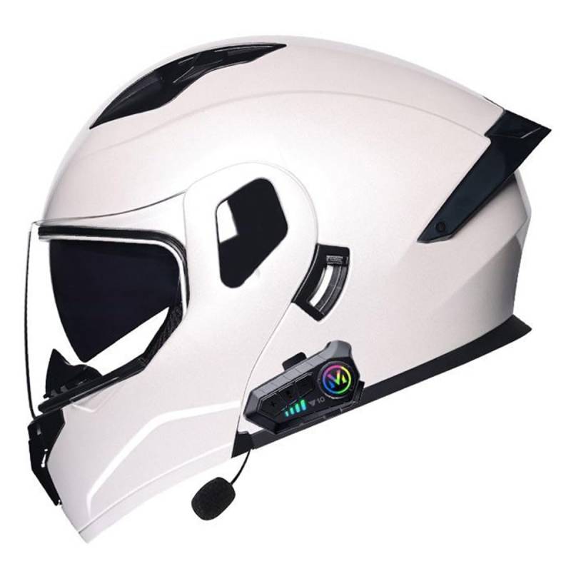 Motorrad Integrierter Bluetooth Helm Mit Doppelvisier Adults Klapphelm Motorradhelm Sturzhelm DOTECE Zulassung Flip Vollvisierhelm Für Herren Damen Automatische Reaktion 8,M:57-58CM von YuanLiang