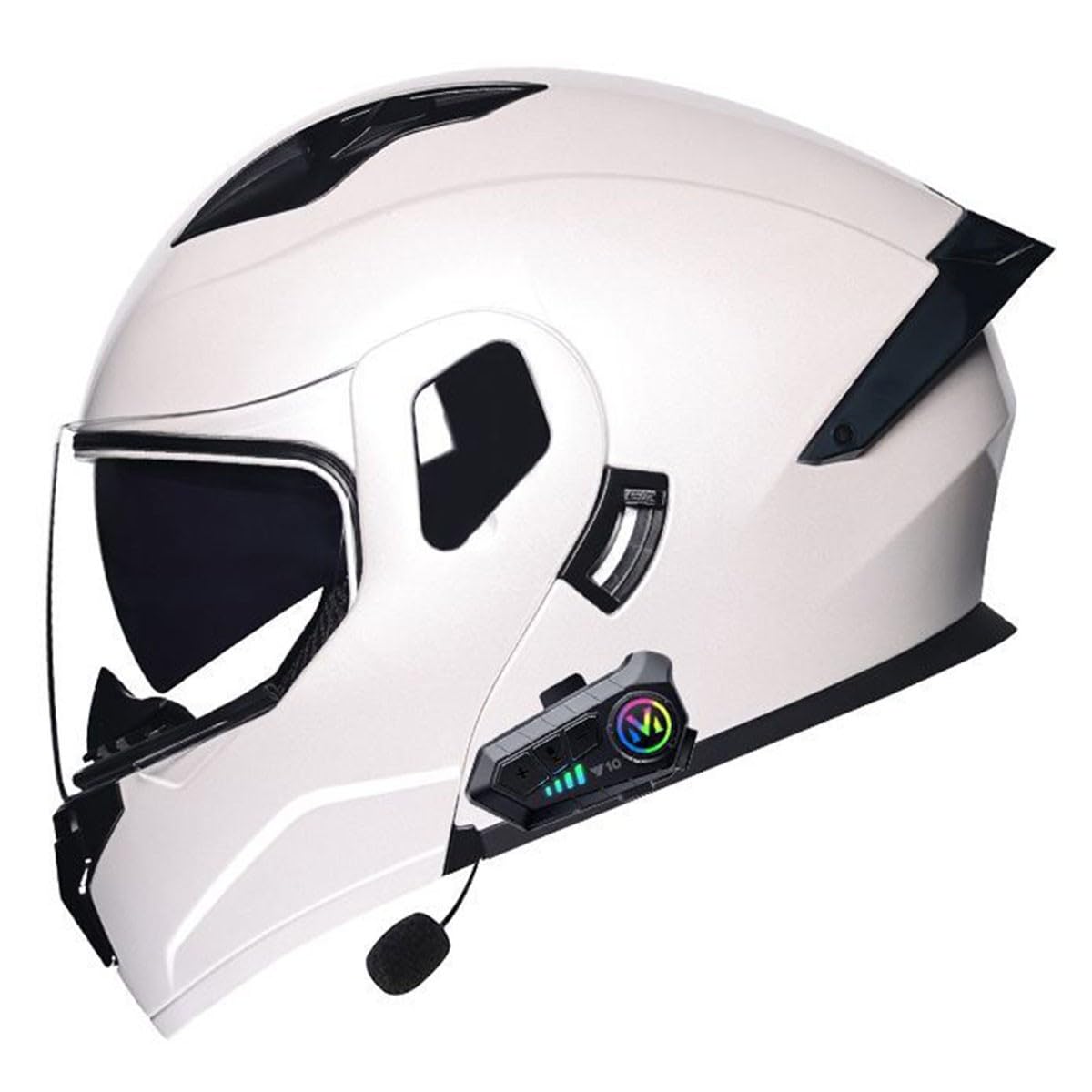 Motorrad Integrierter Bluetooth Helm Mit Doppelvisier Adults Klapphelm Motorradhelm Sturzhelm DOTECE Zulassung Flip Vollvisierhelm Für Herren Damen Automatische Reaktion 8,XL:61-62CM von YuanLiang