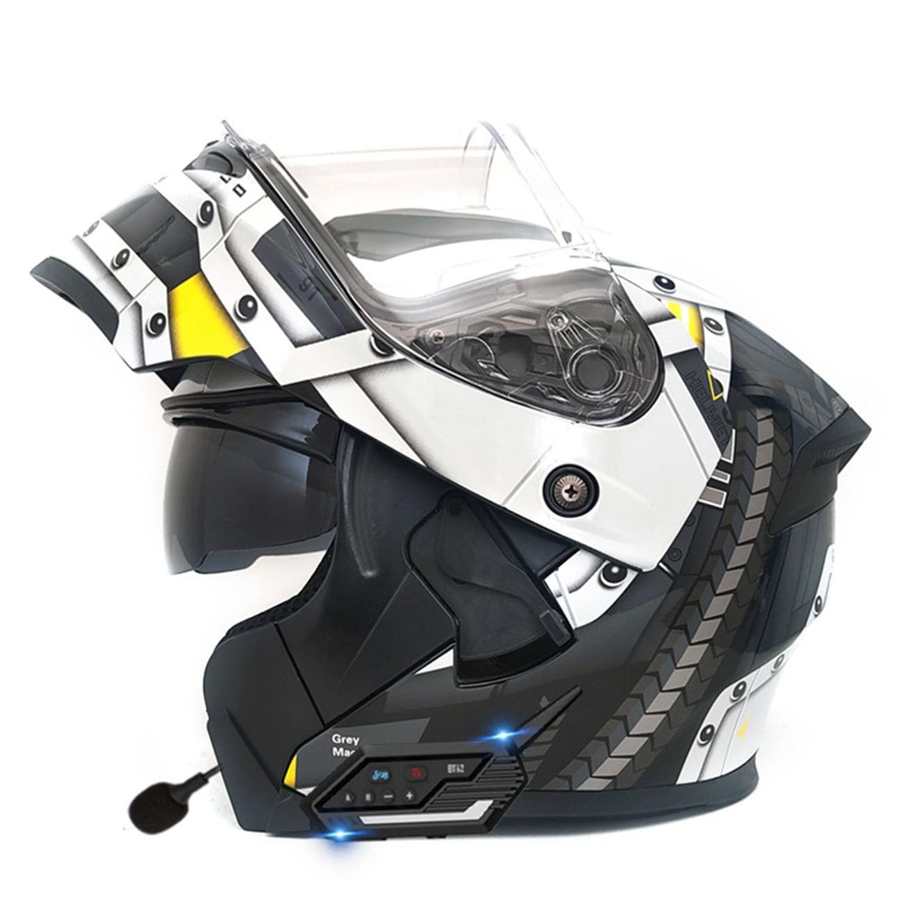 Motorradhelm Bluetooth Klapphelm Integralhelm Mit Doppelvisier Modularer Helm Outdoor Schutzhelm DOT/ECE Zertifiziert Motocross Helm Vollvisierhelm Für Erwachsene Frauen Männer 12,M:57-58CM von YuanLiang