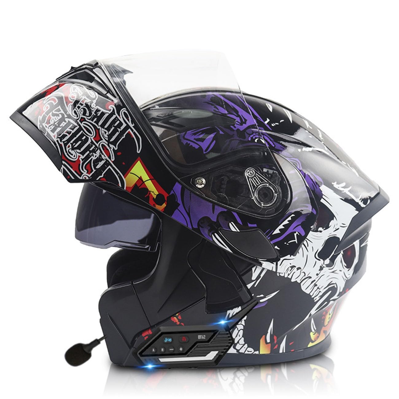 Motorradhelm Bluetooth Klapphelm Integralhelm Mit Doppelvisier Modularer Helm Outdoor Schutzhelm DOT/ECE Zertifiziert Motocross Helm Vollvisierhelm Für Erwachsene Frauen Männer 14,XL:61-62CM von YuanLiang