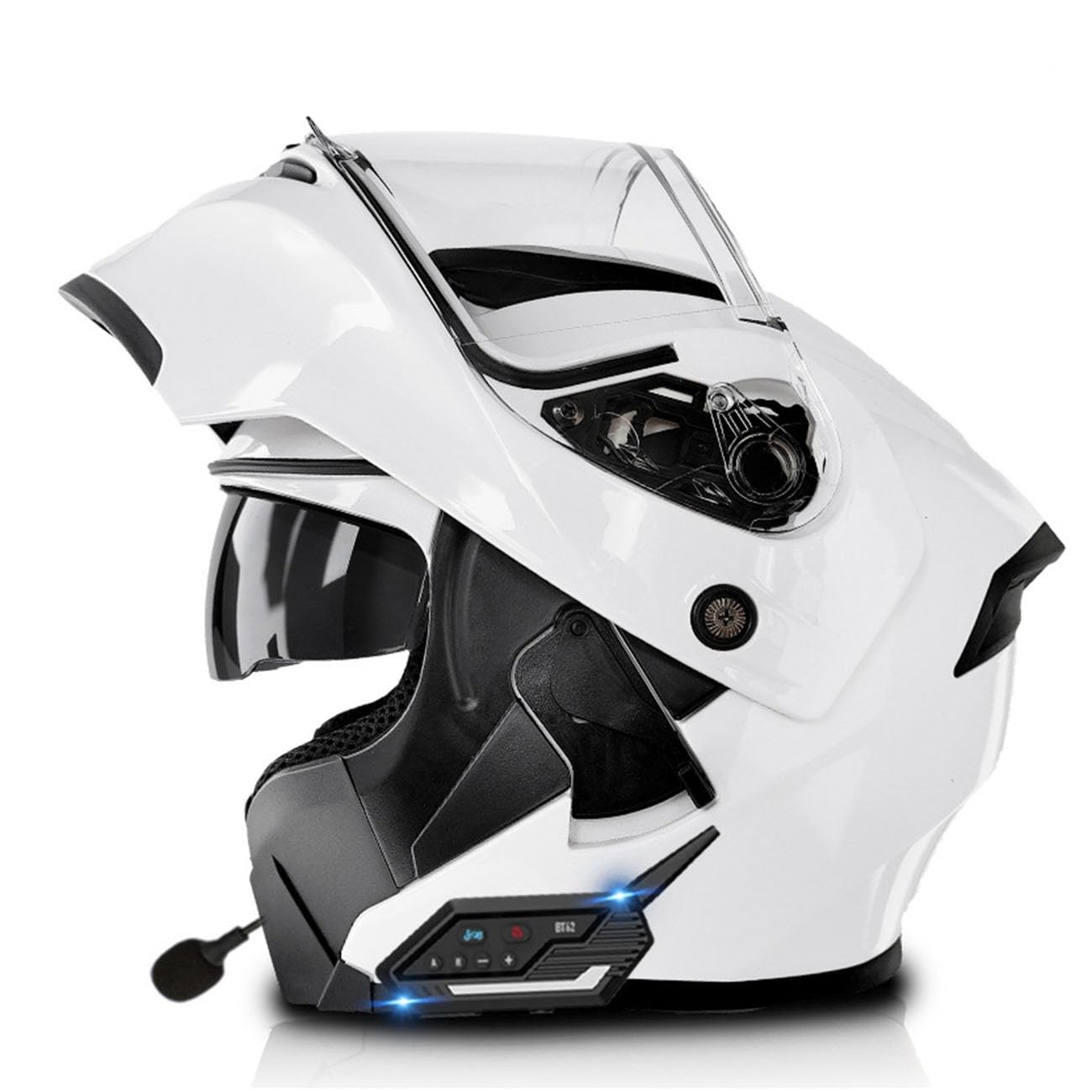 Motorradhelm Bluetooth Klapphelm Integralhelm Mit Doppelvisier Modularer Helm Outdoor Schutzhelm DOT/ECE Zertifiziert Motocross Helm Vollvisierhelm Für Erwachsene Frauen Männer 2,L:59-60CM von YuanLiang