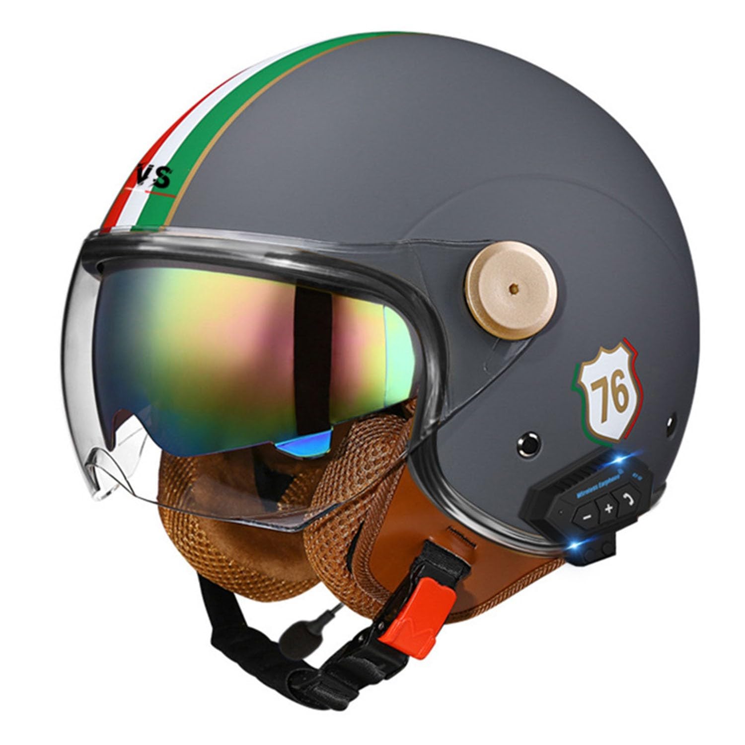 Motorradhelm Halbschalenhelm DOT/ECE-Zulassung Retro Jethelme Offener 3/4 Helm Männer Frauen Mit Doppeltes Visier Bluetooth Motorrad Halbhelme for Bike Cruiser Moped Scooter 12,XL:61-62CM von YuanLiang