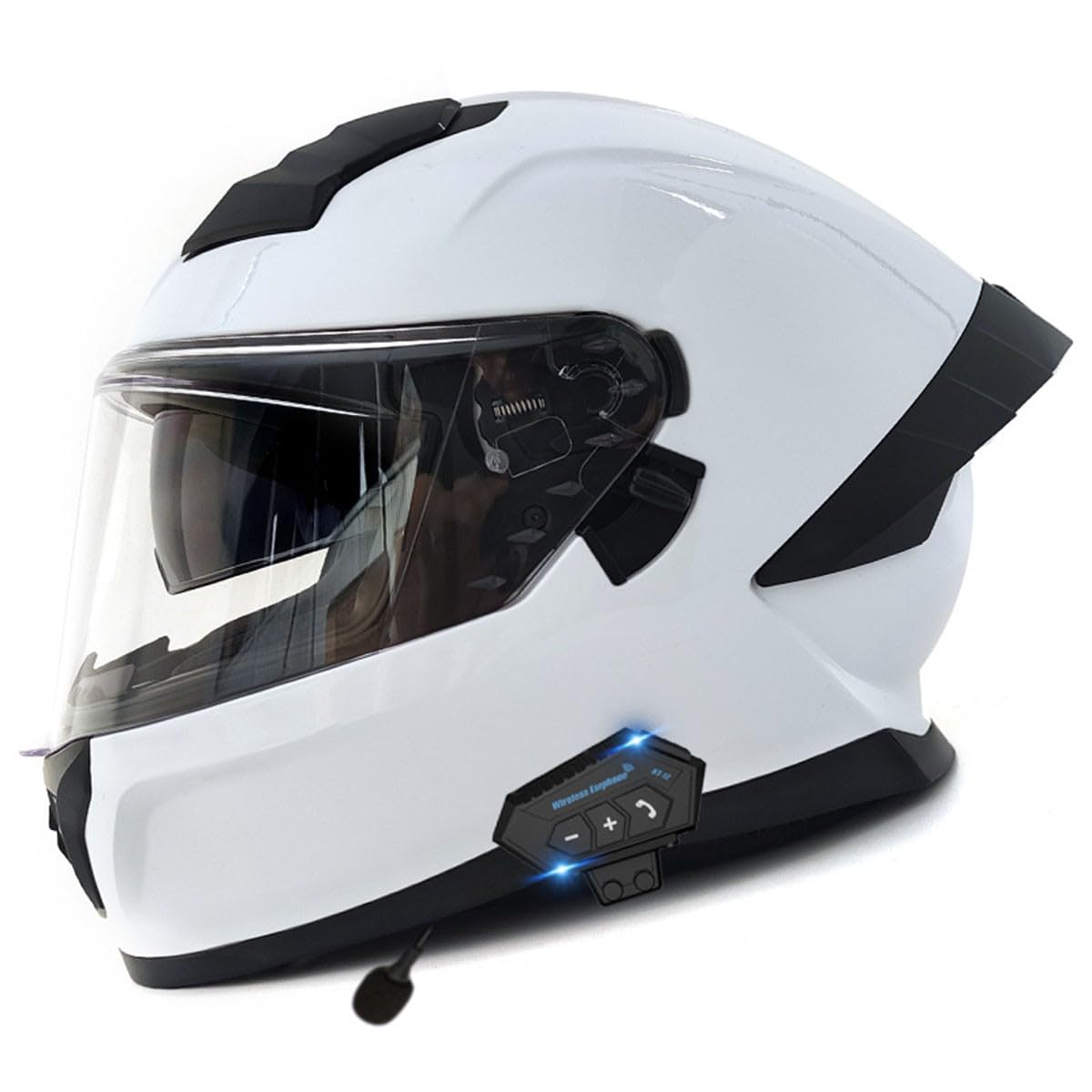 Motorradhelm Integriertem Mit Bluetooth DOT/ECE Zertifiziert Motocross Helm Für Damen Herren Mit Doppelvisier Vollvisierhelm Sturzhelm Mit Mikrofon Für Automatische Reaktion 3,L:59-60CM von YuanLiang