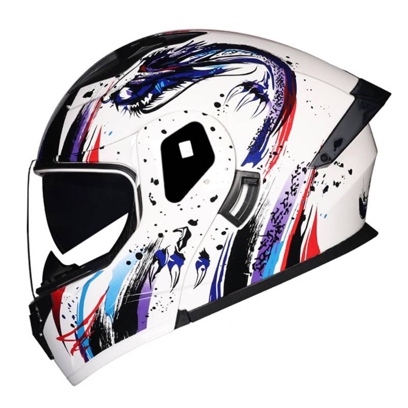 Motorradhelm Integrierter Klapphelm DOTECE Zertifiziert Flip Vollvisierhelm Motorrad Schutzhelm Mit Doppelvisier Integralhelm Motocross Helm Für Männer Frauen Mit Schwanz 3,M:57-58CM von YuanLiang