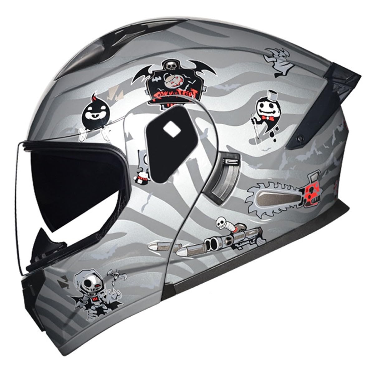 Motorradhelm Integrierter Klapphelm DOTECE Zertifiziert Flip Vollvisierhelm Motorrad Schutzhelm Mit Doppelvisier Integralhelm Motocross Helm Für Männer Frauen Mit Schwanz 8,L:59-60CM von YuanLiang