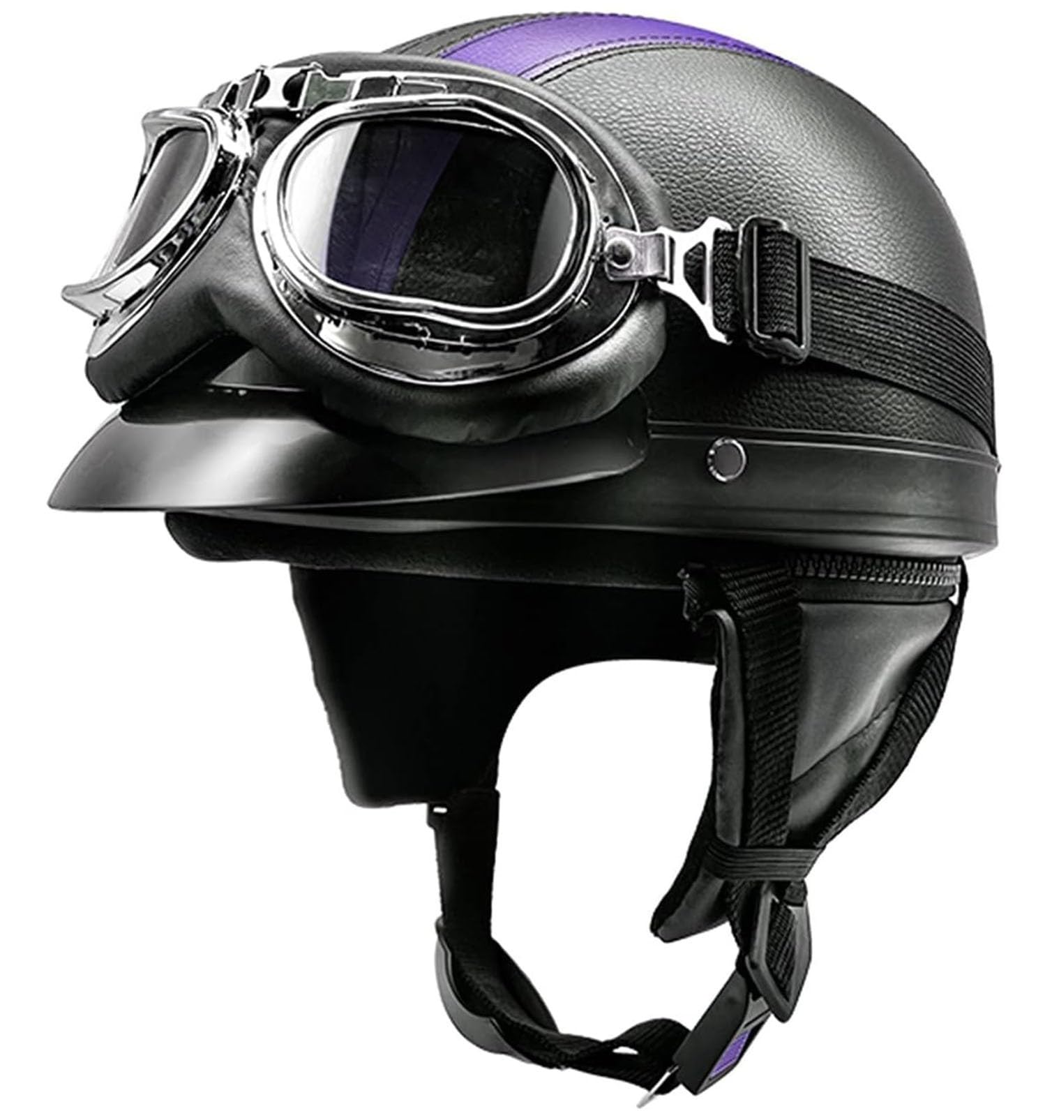 Retro Oldtimer Helm Halbhelme Mit Schnellverschluss Schnalle und Fliegerbrille ECE Genehmigt Leder Halbschalenhelm Jet-Helm Retro Motorrad Halbhelm für Cruiser Scooter 2,54-62CM von YuanLiang