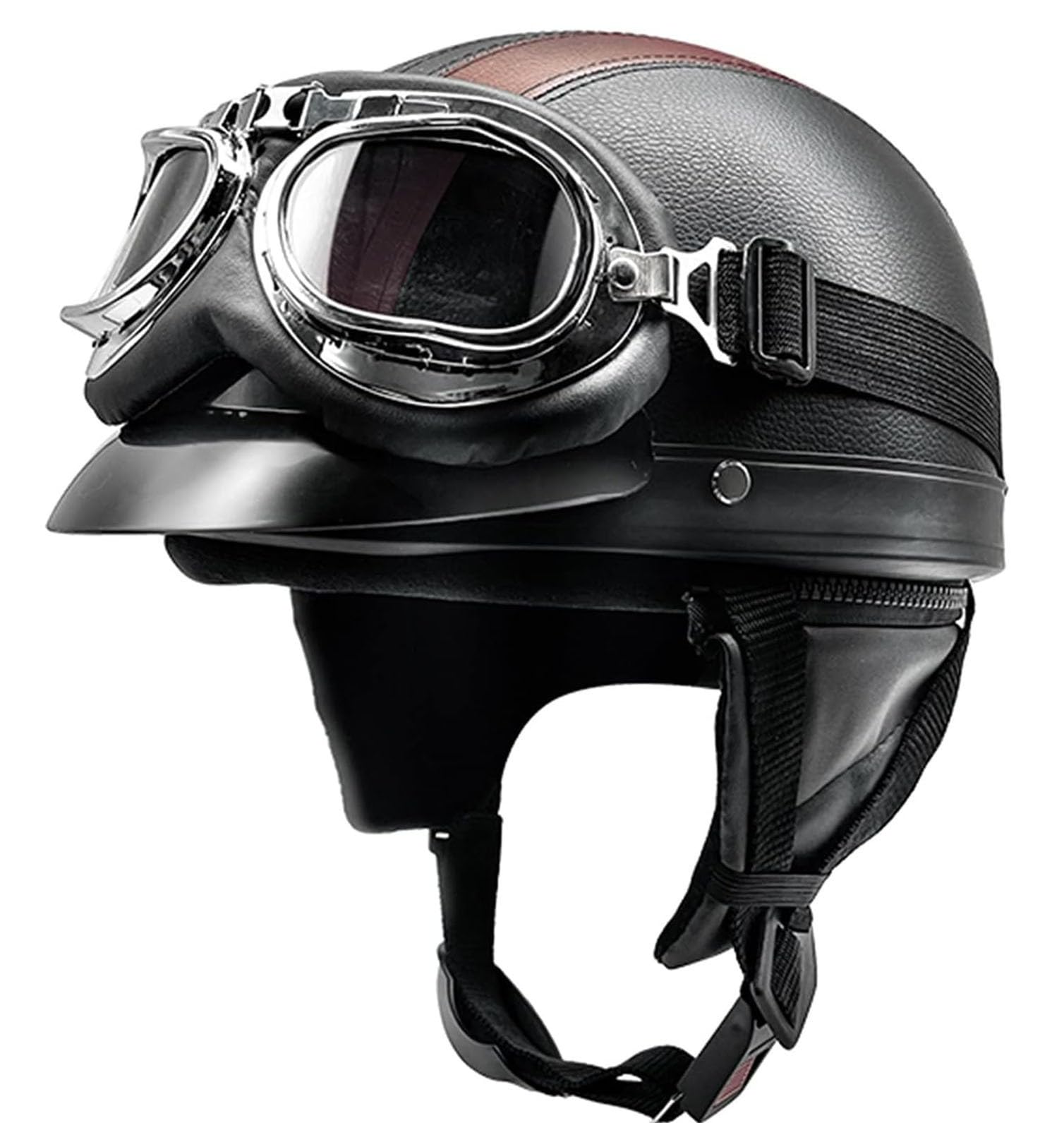 Retro Oldtimer Helm Halbhelme Mit Schnellverschluss Schnalle und Fliegerbrille ECE Genehmigt Leder Halbschalenhelm Jet-Helm Retro Motorrad Halbhelm für Cruiser Scooter 9,54-62CM von YuanLiang