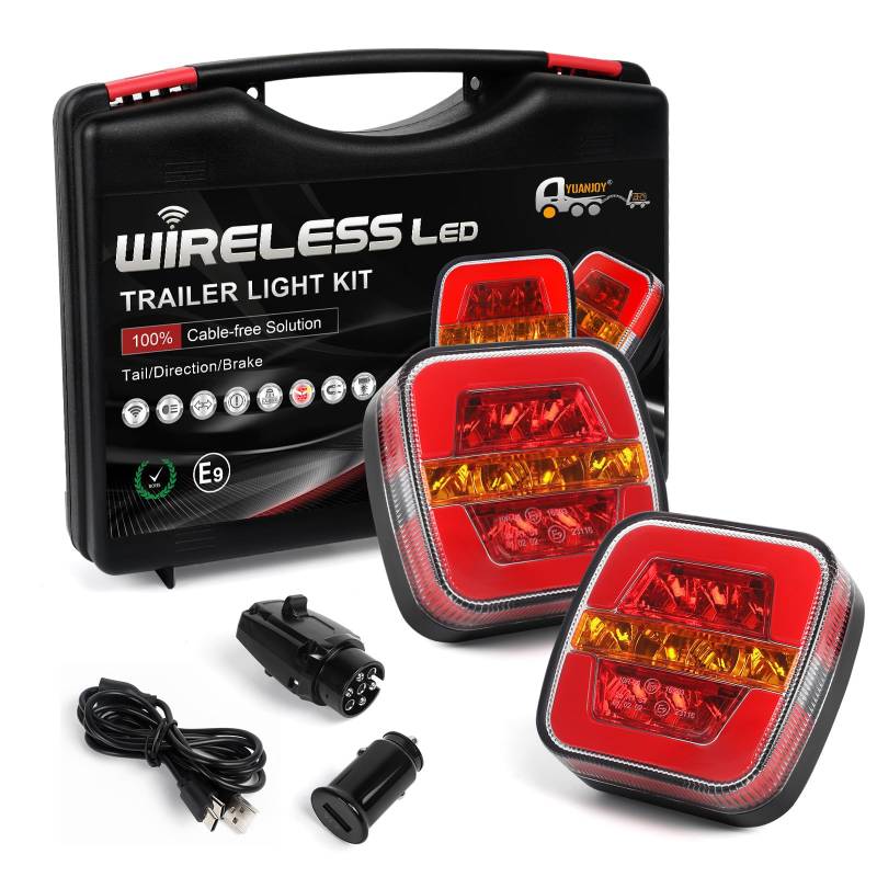 Yuanjoy Kabellose Rücklichter Set, 12/24V Magnetische Anhänger Beleuchtung, Dynamische LED Anhänger Rückleuchten für LKW, Wohnwagen oder LKW Heck ECE EMV von Yuanjoy